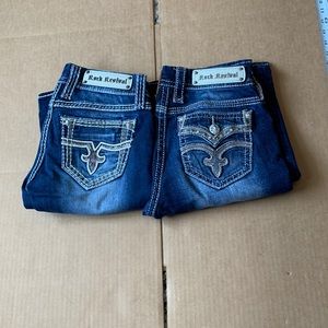 Pair of 2 low cut rock revival womens boot cut jean size: 26